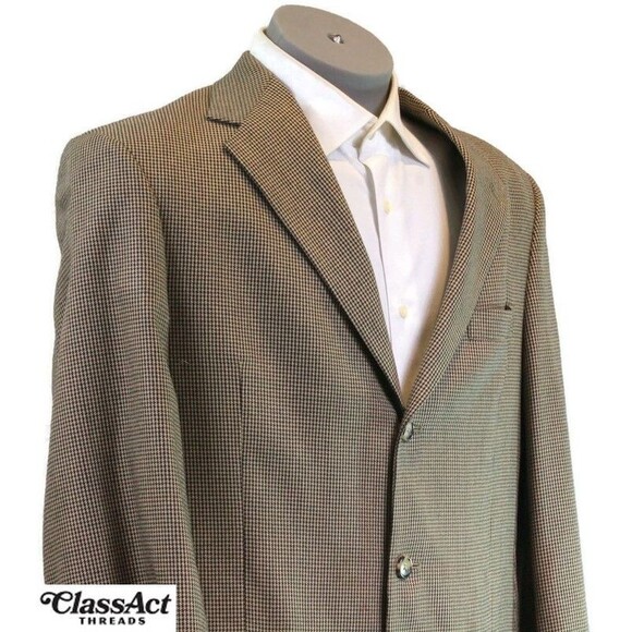 Graham & Gunn Men’s Wool Brown Houndstooth Plaid 3 Btn Blazer Sport Coat 42R - Picture 2 of 7